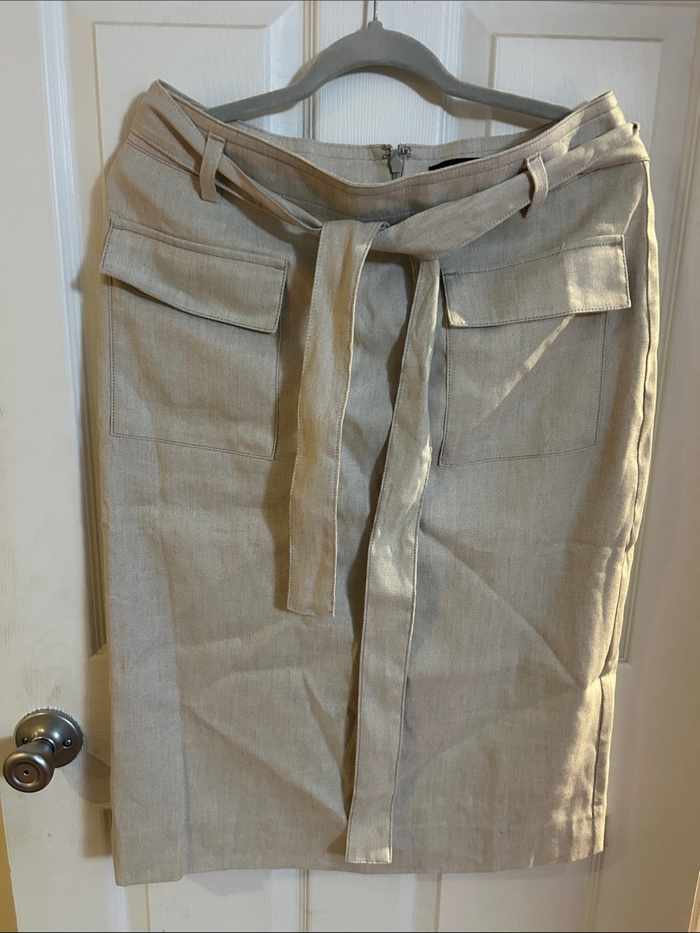 Ann Taylor High-Waist Linen-Blend Pencil Skirt with Tie Belt - Neutral